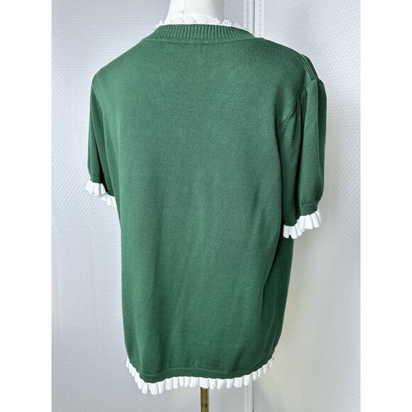 Belle Pogue Rockabilly Pin-up Green cardigan sweater White trim XL - Picture 4 of 8